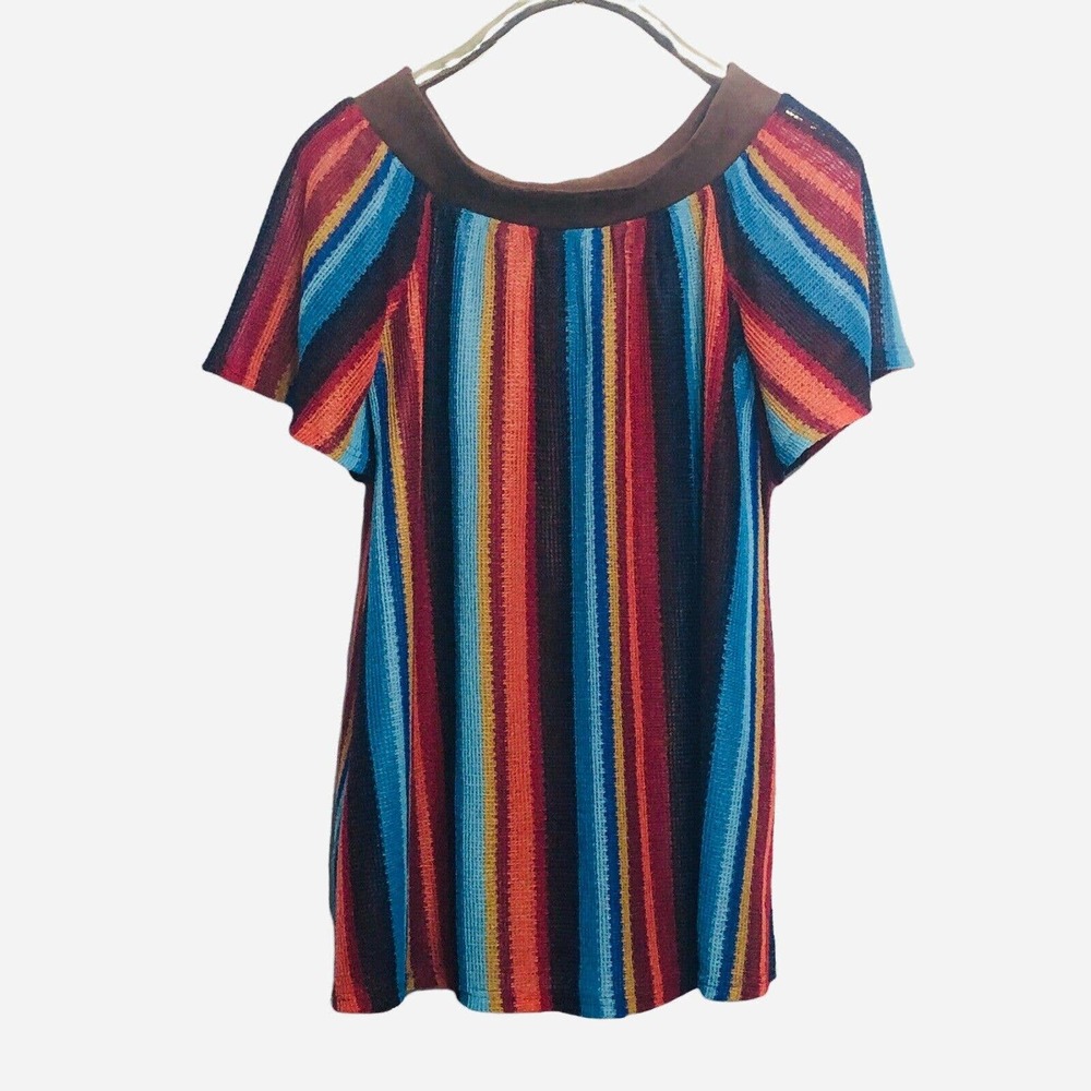 Judith March Top Retro Stripe Faux Suede Collar
